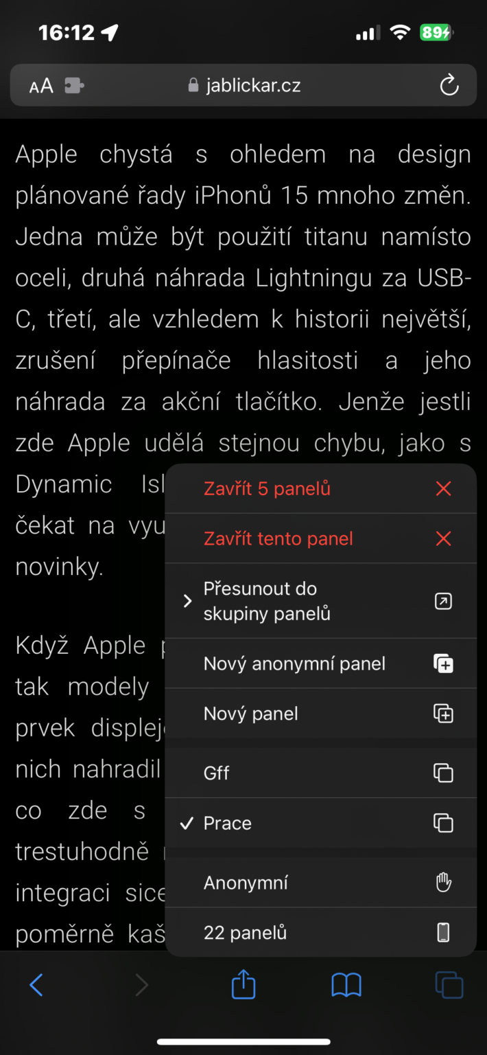 Jak V Safari Na Iphonu Zav T V Echny Karty Najednou Letem Sv Tem Applem