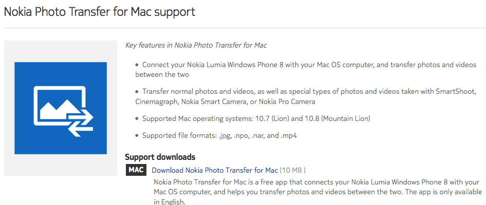 nokia photo transfer for mac yosemite