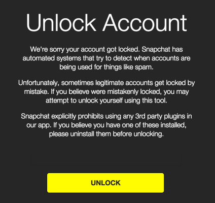 snapchat unlock my account