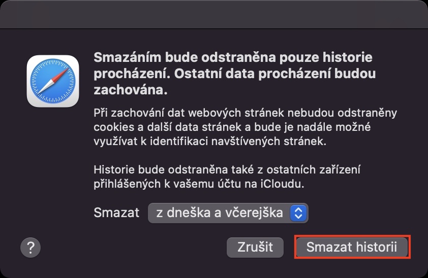 nejde smazat historie safari